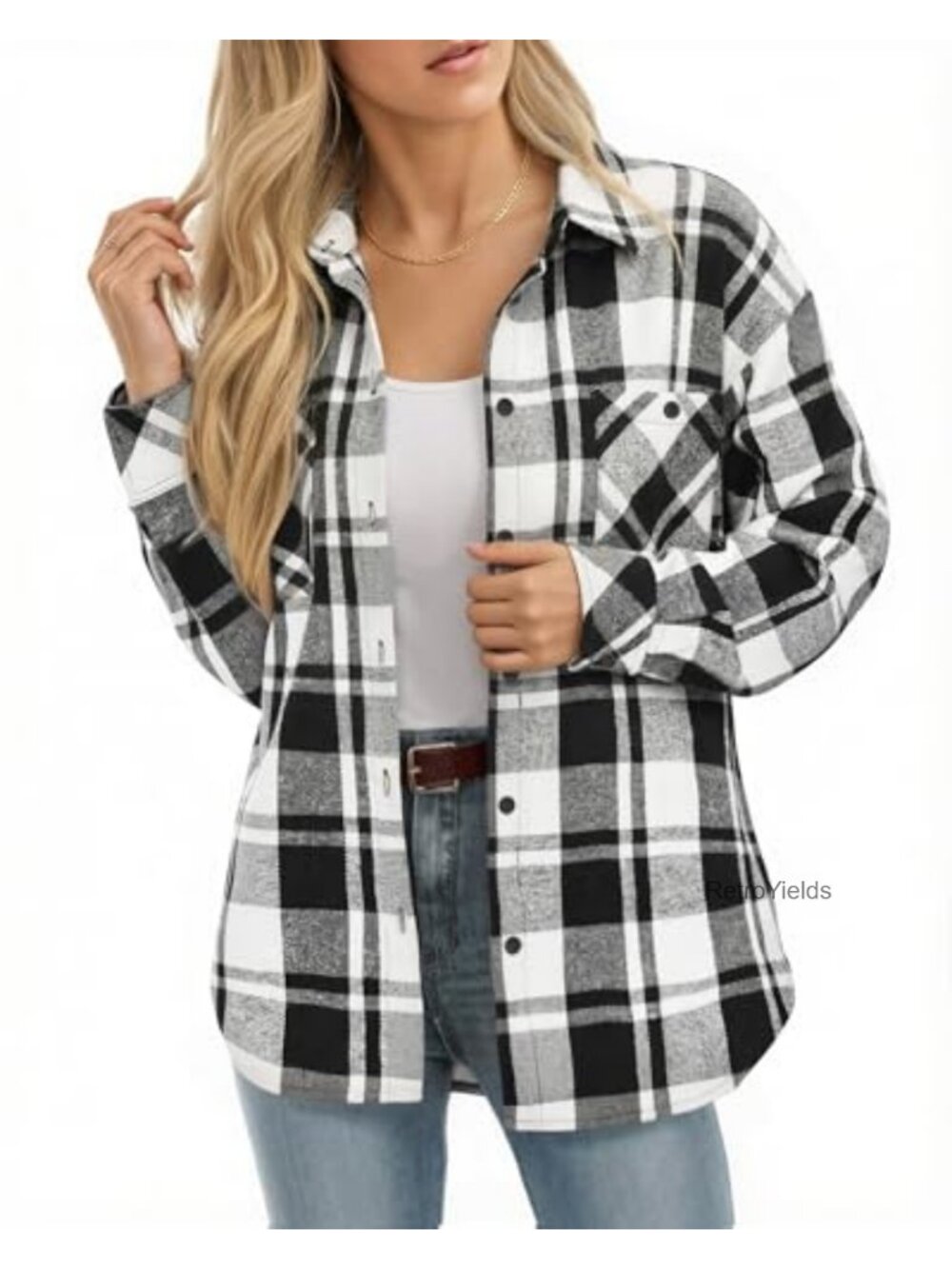 Oversized Plaid Flannel Button Down Shirt Long Sleeve Cotton Blend